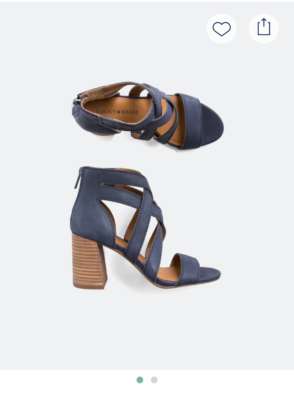 Lucky Brand Navy Leather Strappy Block Heel Sandals with Stacked Heel